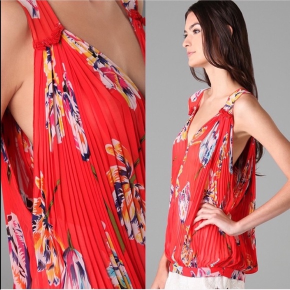 Free People Red Hibiscus Floral Sleeveless Top S - Picture 8 of 8